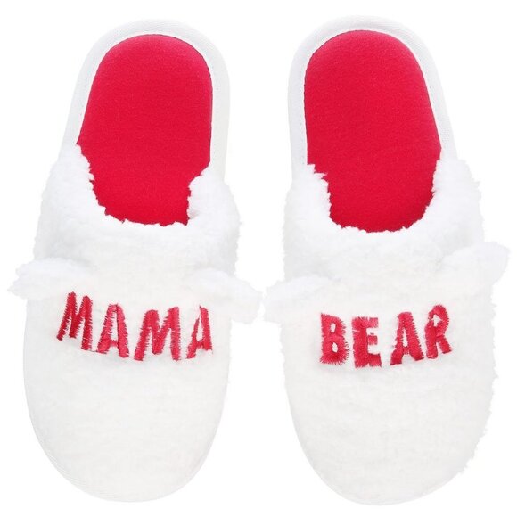 ✨ SALE Faux-Fur Mama Bear Matching Family Slippers White/Red NWT $35 Small 5/6 - Picture 1 of 5